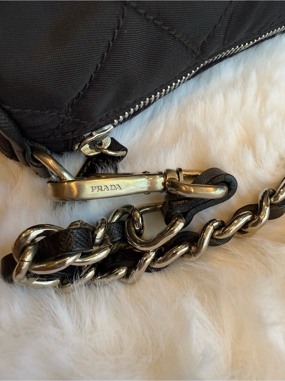 Prada Black Quilted Mini Barrel Bag with Silver Chain - Picture 11 of 16